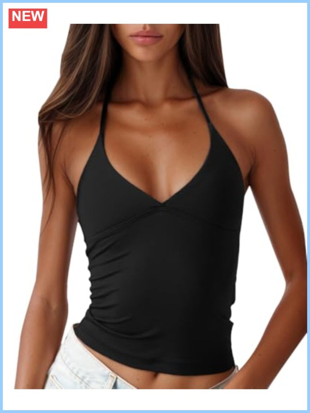 Halter Spaghetti Strap Twist Front Crop Top V Neck Ruched Backless Cami